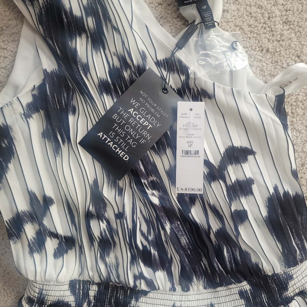 *NWT* WHBM Pansy Sketch Black & Ecru Sleeveless Halter Pleated Midi Dress Sz 4P - Picture 5 of 12
